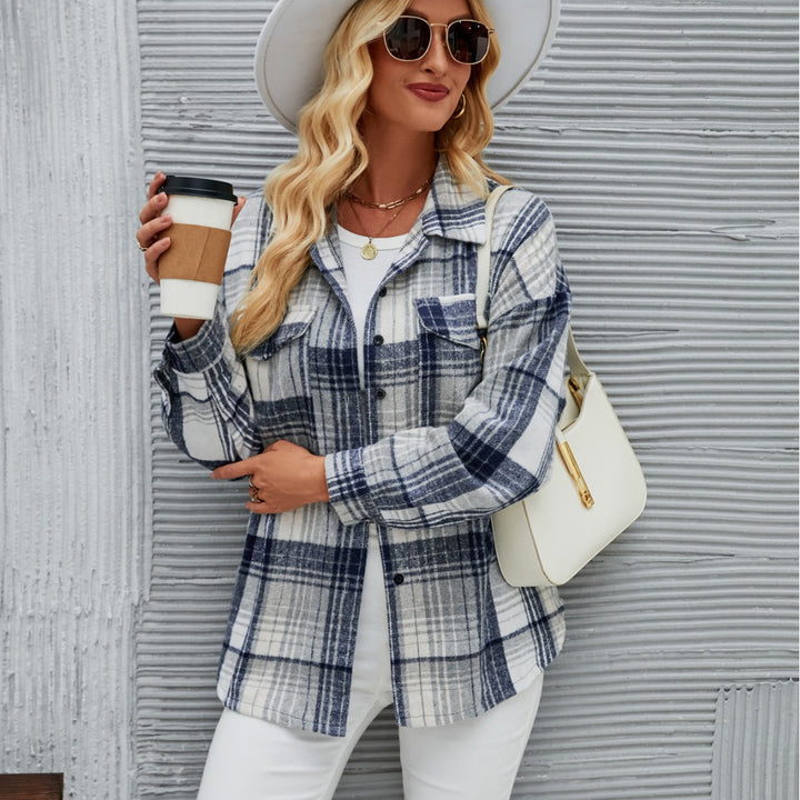 Damen lässige Flanell-Hemdjacke mit Karomuster Drune
