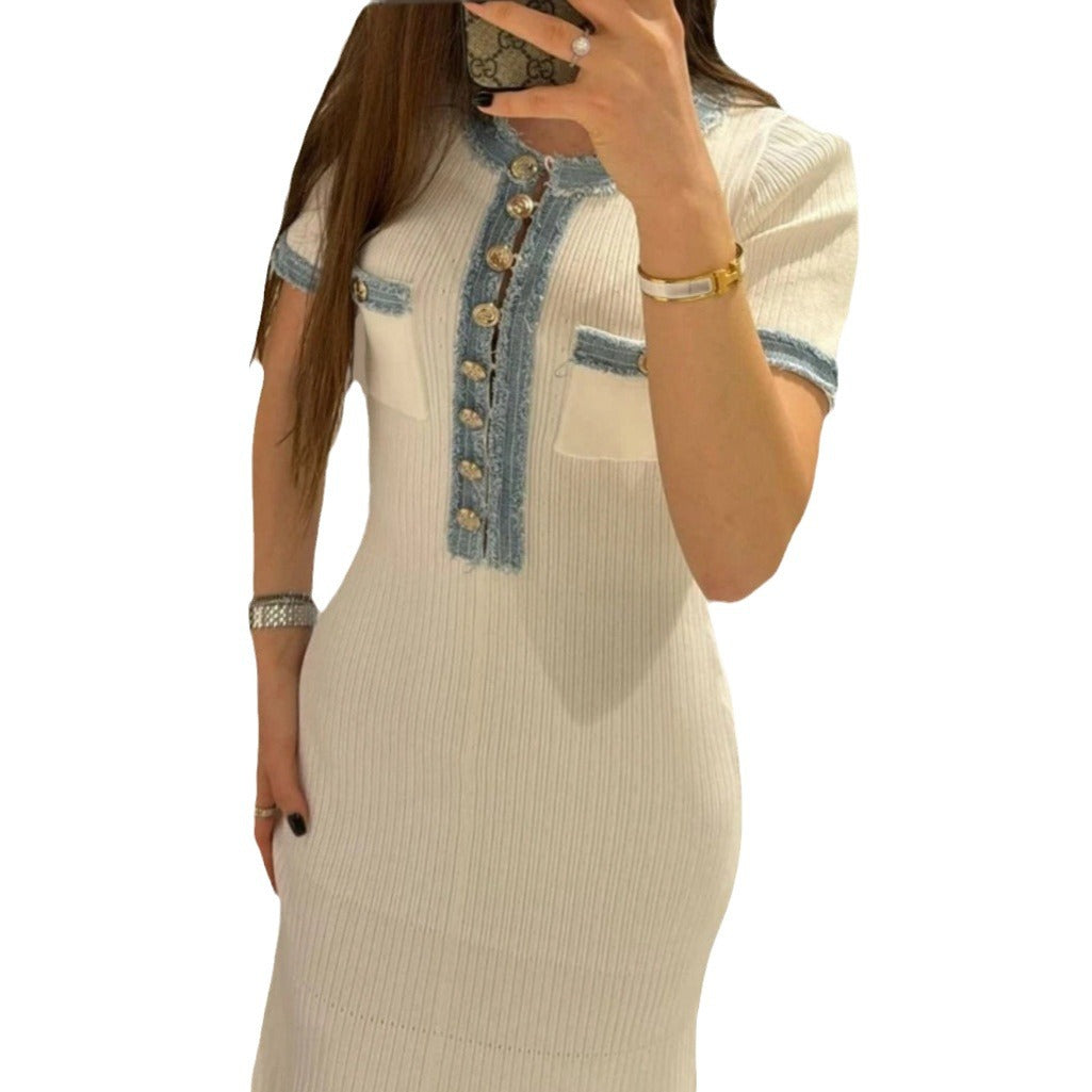 Damen Elegantes, figurbetontes Maxikleid mit modernen Knopfdetails und seitlichem Schlitz Drune