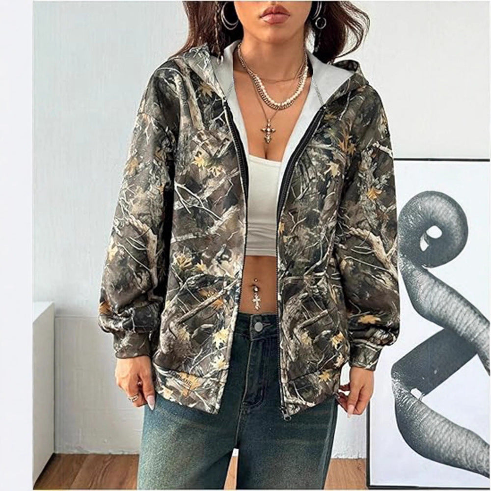 Damen Kapuzenjacke mit camouflage Muster und lockerer Passform Drune
