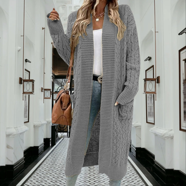 Damen Strickmantel mit modischen Zopfmuster und tiefen Taschen Drune