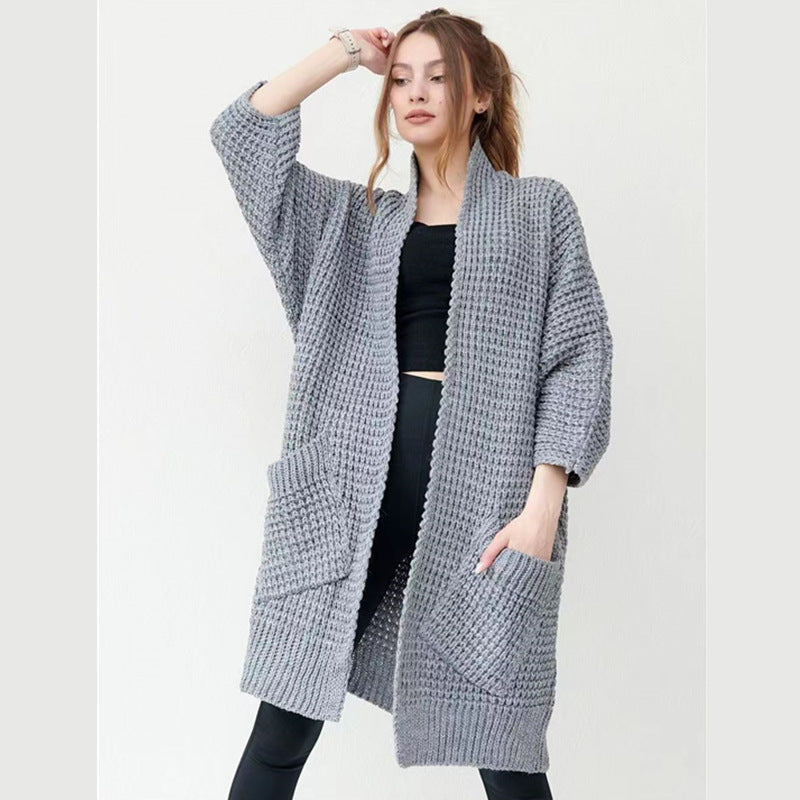 Damen Langer Strickmantel im modischen Waffelmuster Drune