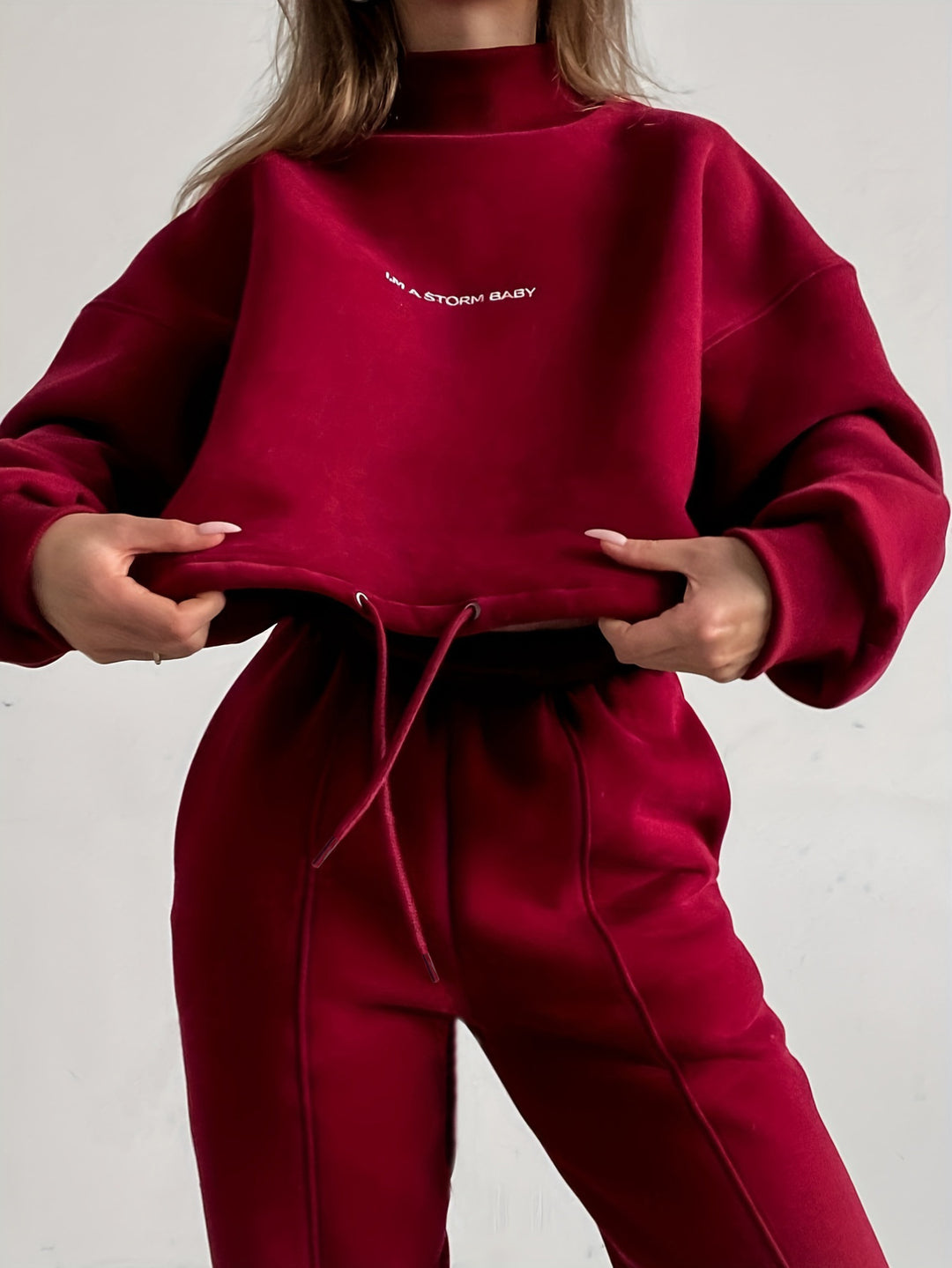 Damen sportliches Sweat-Set mit hohem Kragen und weitem Schnitt Drune