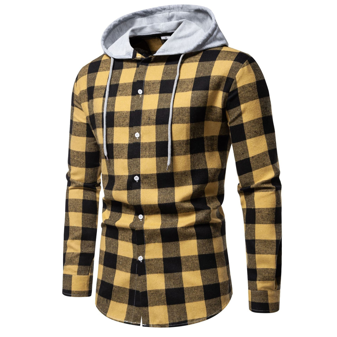 Herren Karo-Hemdjacke mit Kapuze und modernem Schnitt Drune