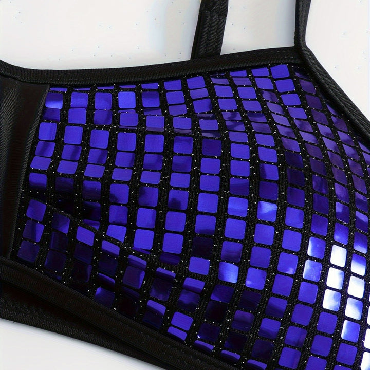 Damen Crop-Bikini-Top mit glitzerndem Netzdesign Drune