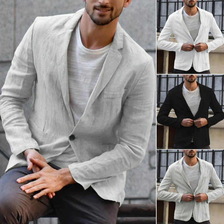 Herren eleganter Leinen-Blazer mit modernem Schnitt und Taschen Drune