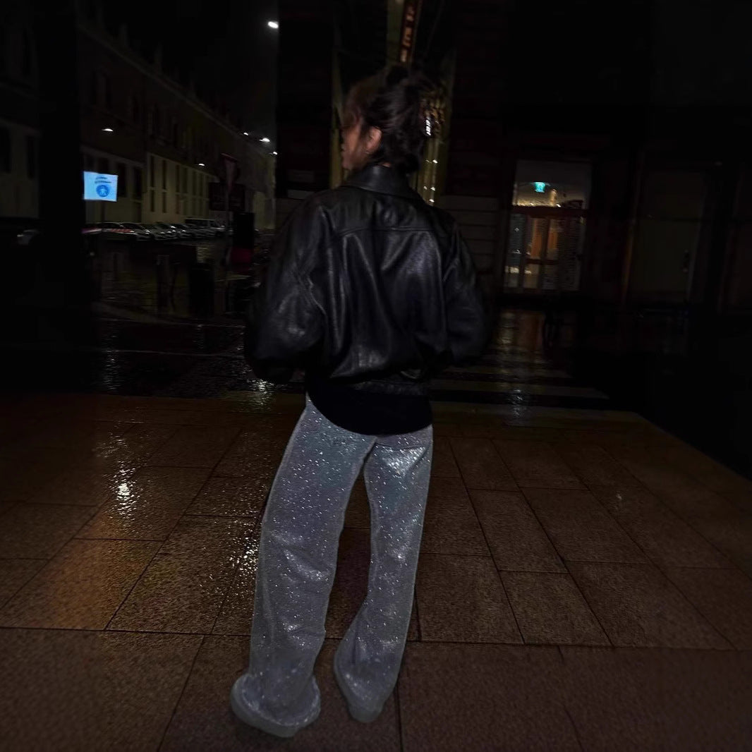 Damen Stilvolle Lederjacke mit lässigem Schnitt und praktischen Taschen Drune