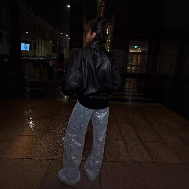 Damen Stilvolle Lederjacke mit lässigem Schnitt und praktischen Taschen Drune