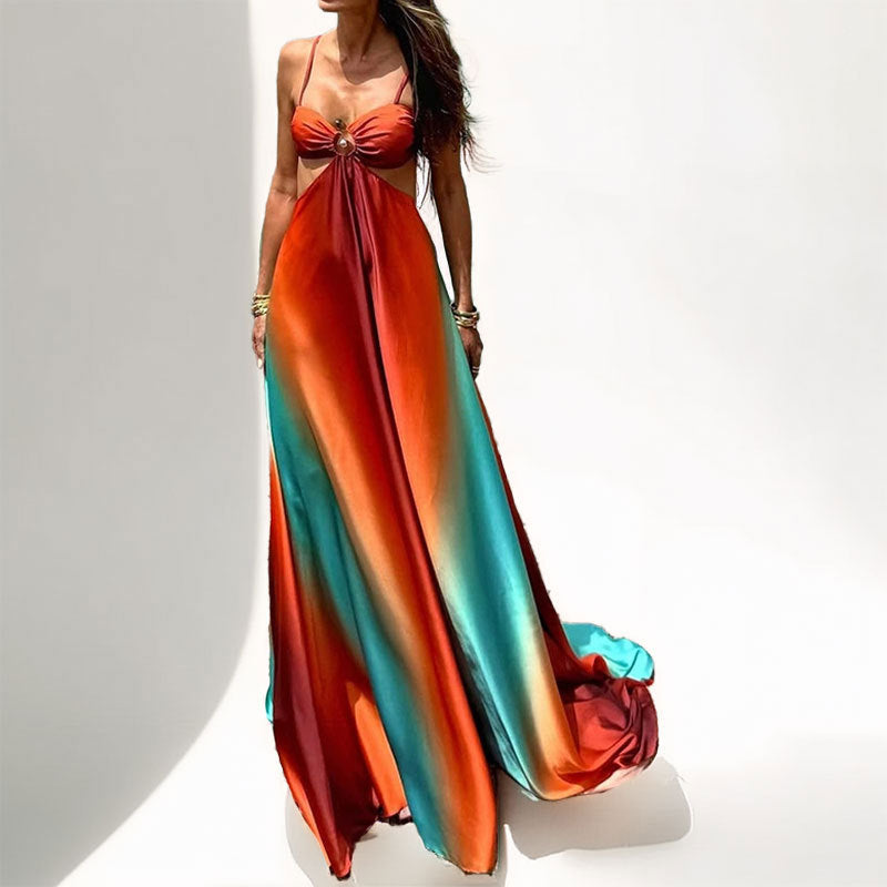 Damen Maxikleid mit innovativem Cut-Out-Design und farbverlaufendem Stoff Drune