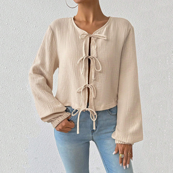 Damen cropped Blusenoberteil mit raffinierten Schnürdetails Drune