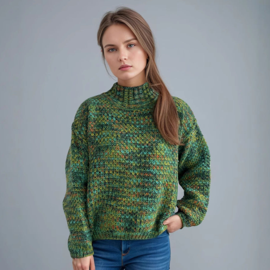 Damen Grobstrickpullover mit hochgeschlossenem Kragen und luftiger Struktur Drune