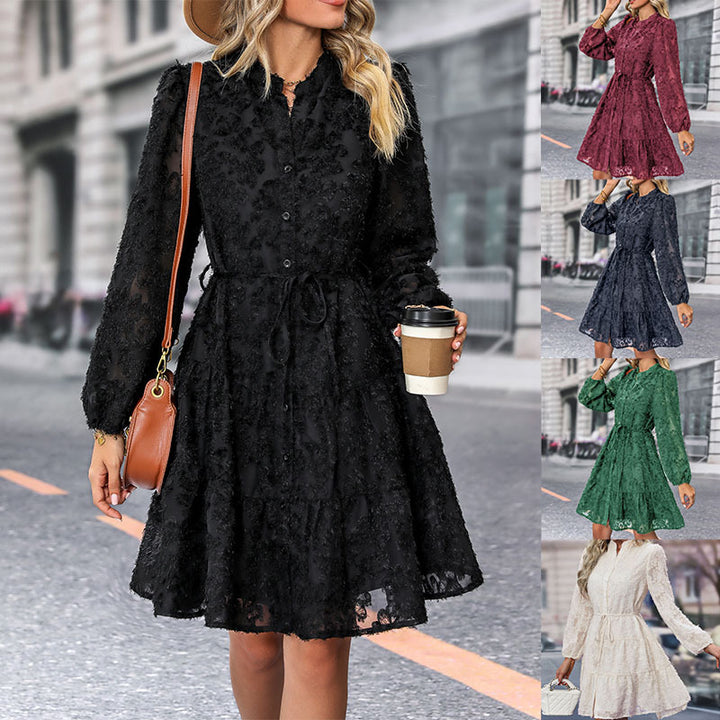 Damen Hemdblusenkleid mit Rüschen und elastischem Taillenzug Drune