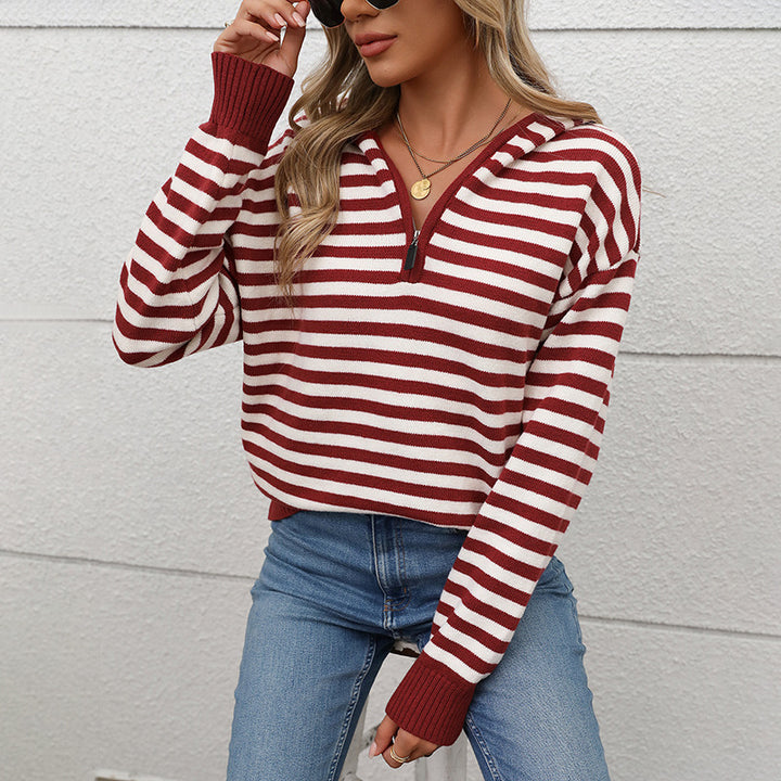 Damen Gestreifter Kapuzensweater mit kurzem Schnitt und komfortablem Material Drune