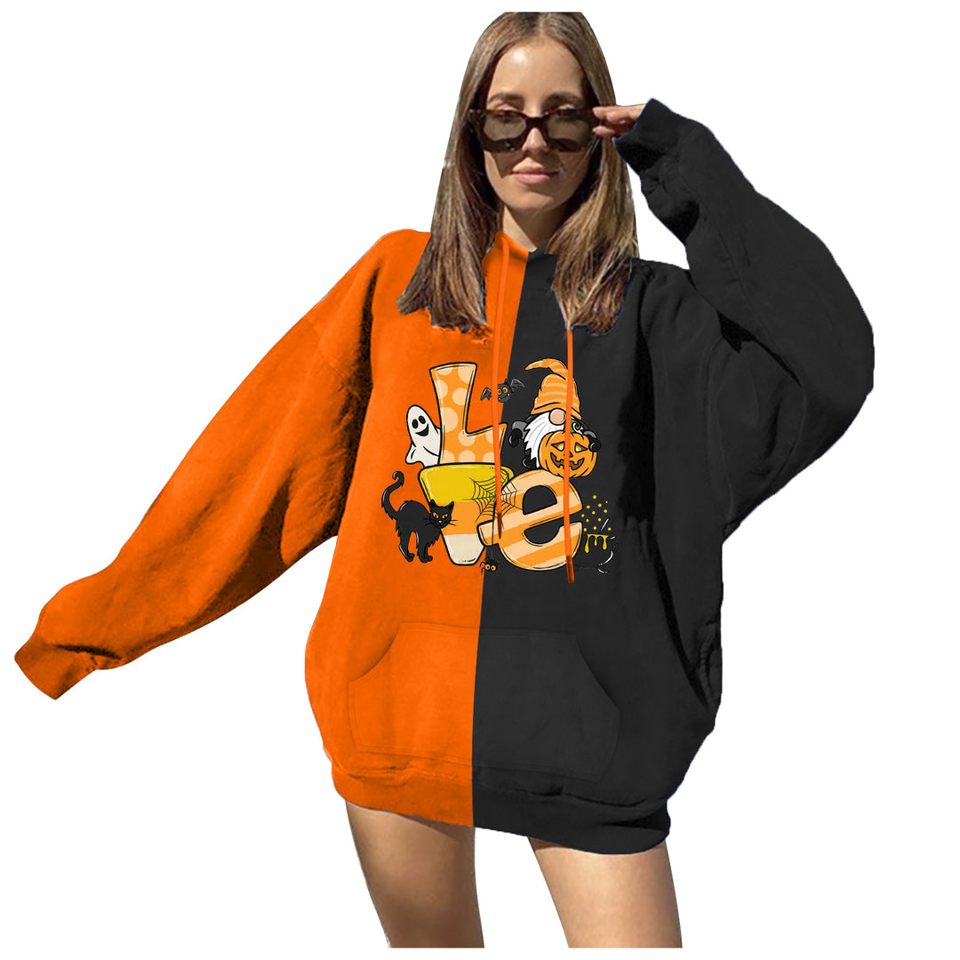 Damen Kapuzenpullover mit Halloween-Motiv und lässigem Schnitt Drune