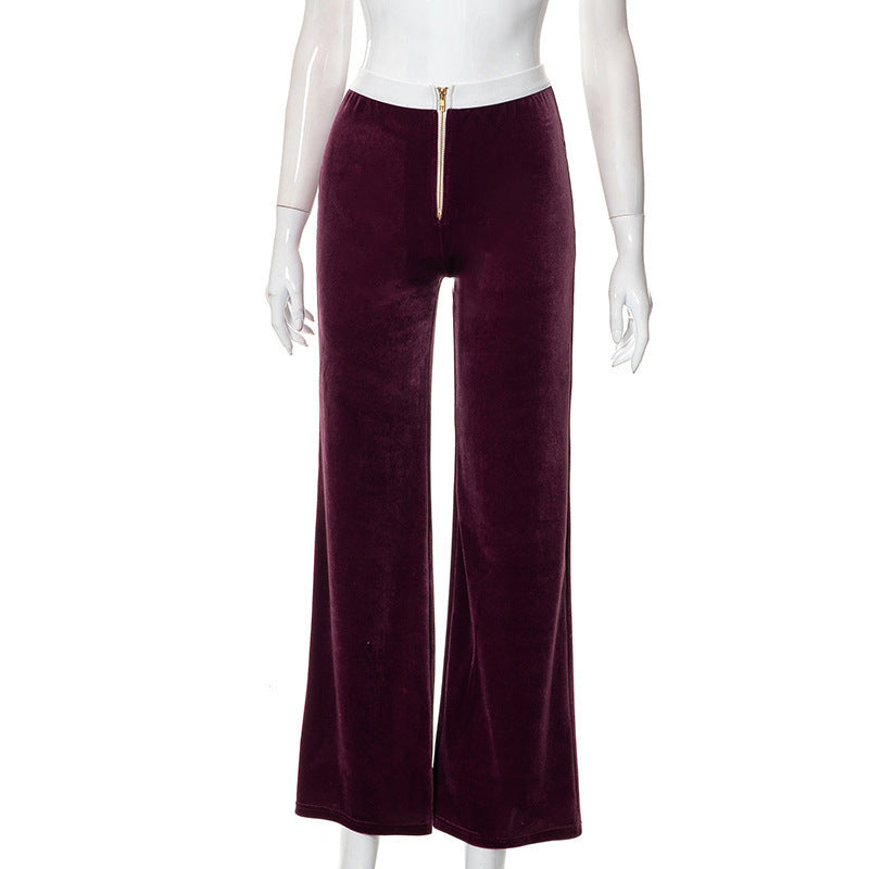 Damen elegante Stoffhose mit hohem Bund und dekorativem Reißverschluss Drune