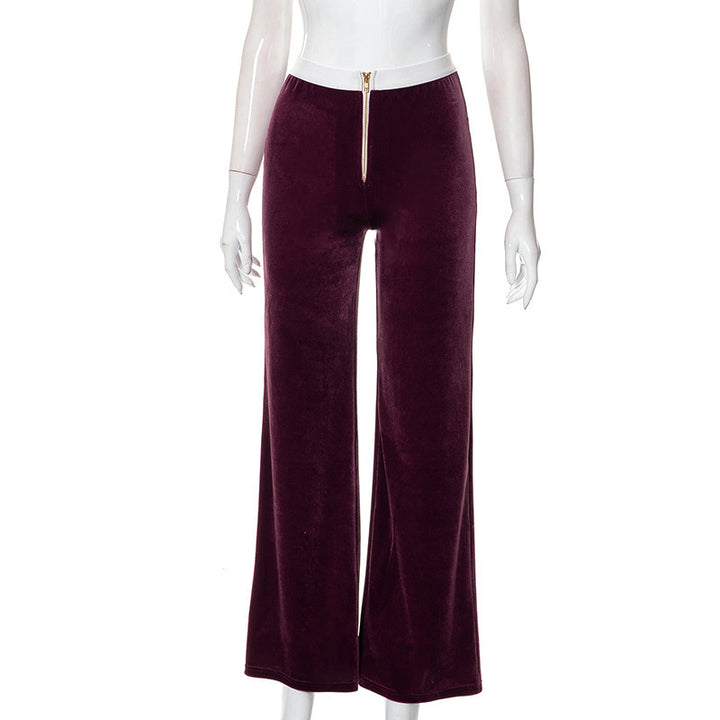 Damen elegante Stoffhose mit hohem Bund und dekorativem Reißverschluss Drune