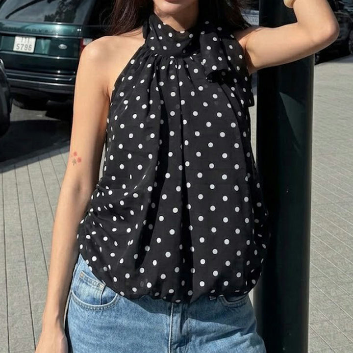Damen Spaghetti-Trägertop mit modischem Punkten Design und Schleifenakzenten Drune
