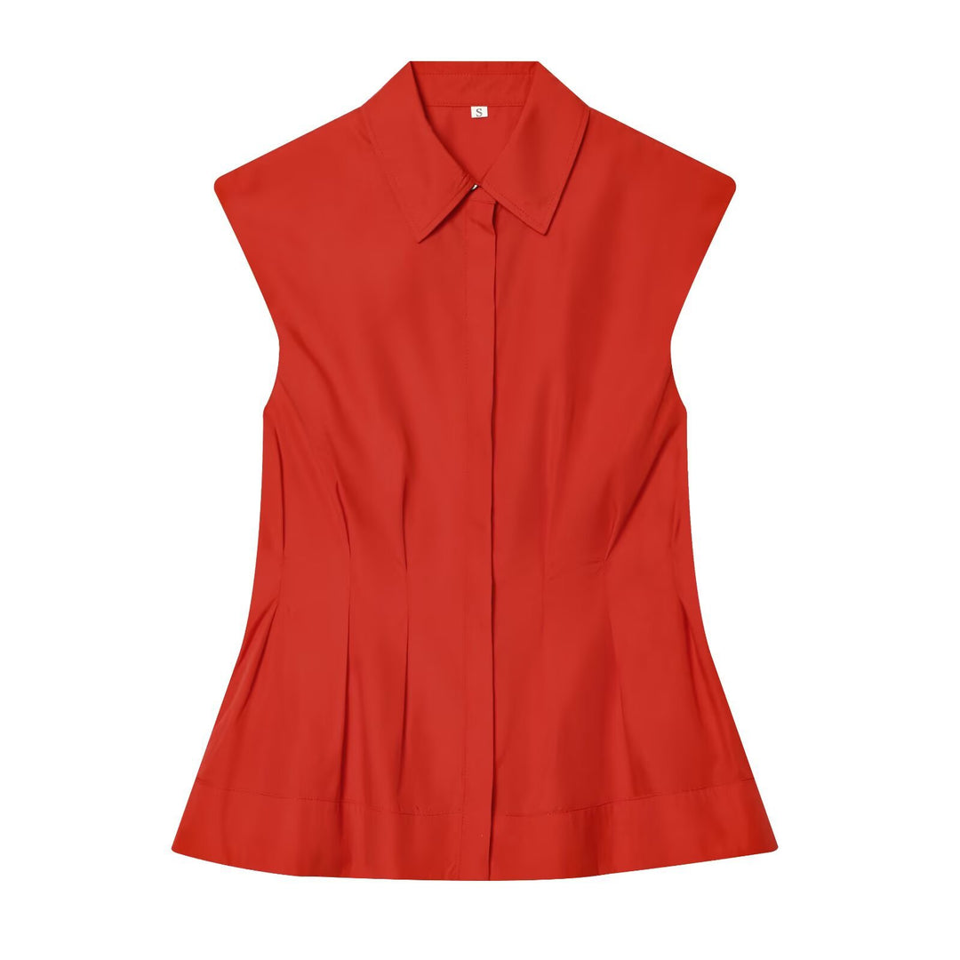 Damen ärmelloses Blusenshirt mit raffinierter Taillierung und elegantem Kragen Drune