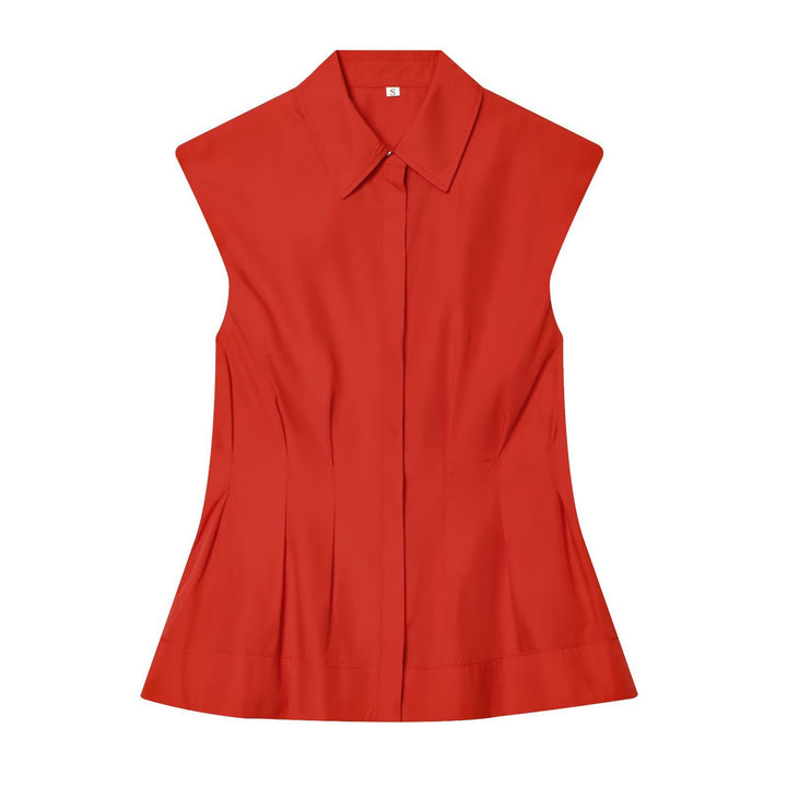 Damen ärmelloses Blusenshirt mit raffinierter Taillierung und elegantem Kragen Drune