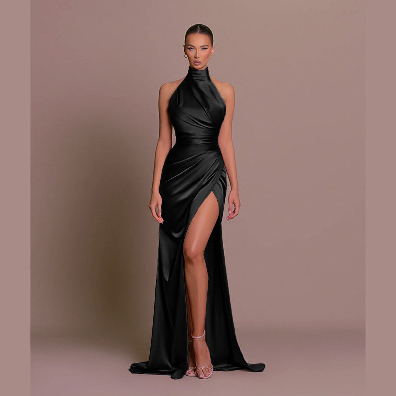 Damen glamouröses Abendkleid mit hohem Schlitz und eleganter Wickeloptik Drune