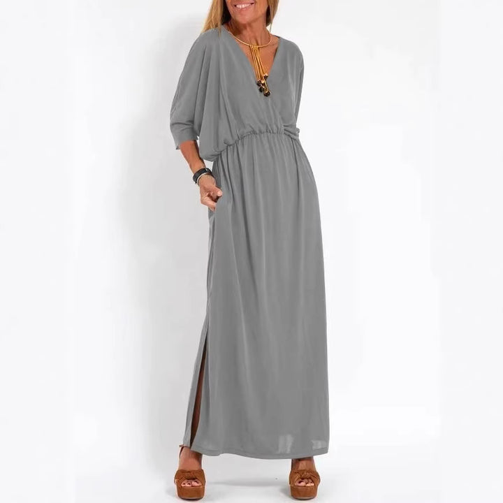 Damen elegantes Maxikleid mit seitlichem Schlitz und flexiblem Taillenbund Drune