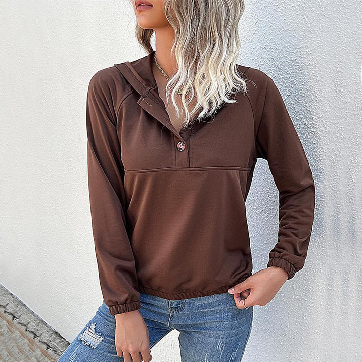 Damen Freizeitpullover mit Knopfleiste und Kapuze Drune