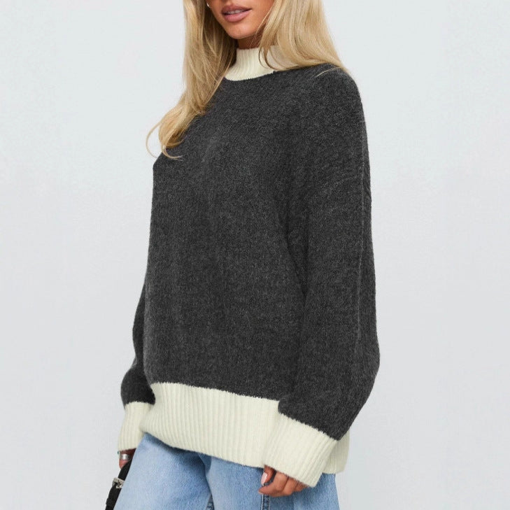 Damen Oversized Strickpullover mit hochabschließendem Kragen Drune