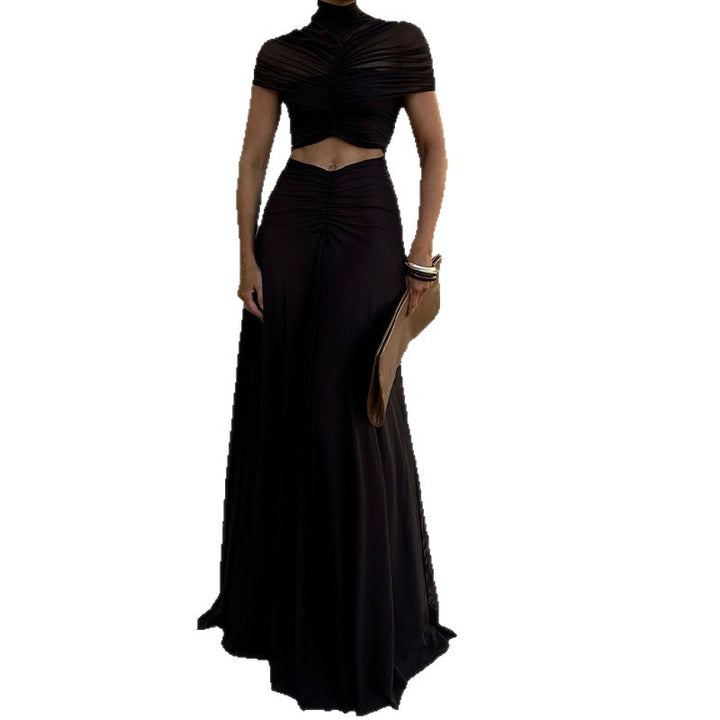 Damen Elegantes Maxikleid mit Raffungen und durchsichtigem Oberteil Drune