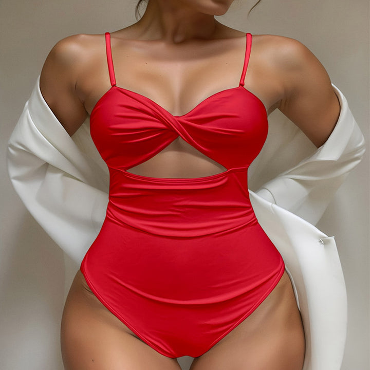 Damen Einteiler Badeanzug mit modischem Cut-Out und doppelten Trägern Drune