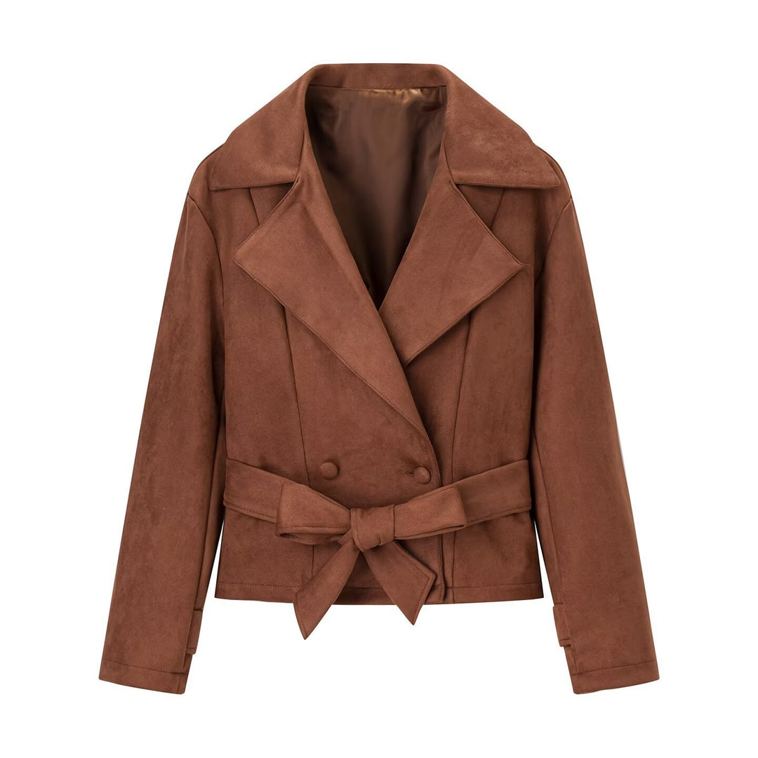 Damen modische Suede-Blazerjacke mit Gürtel und elegantem Schnitt Drune