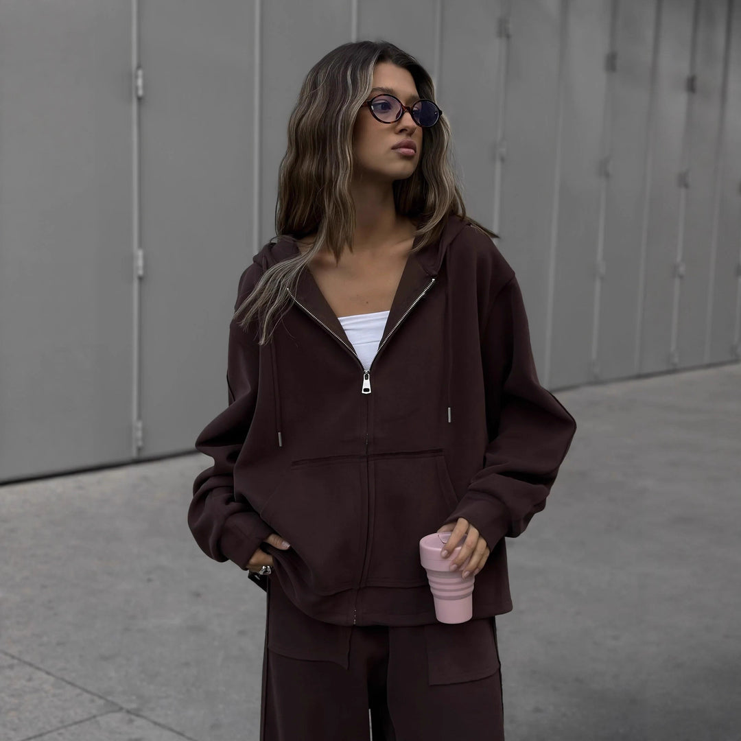 Damen lässiger Kapuzenanzug mit weitem Schnitt und praktischen Taschen Drune