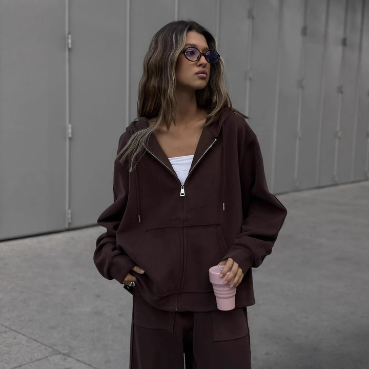 Damen lässiger Kapuzenanzug mit weitem Schnitt und praktischen Taschen Drune