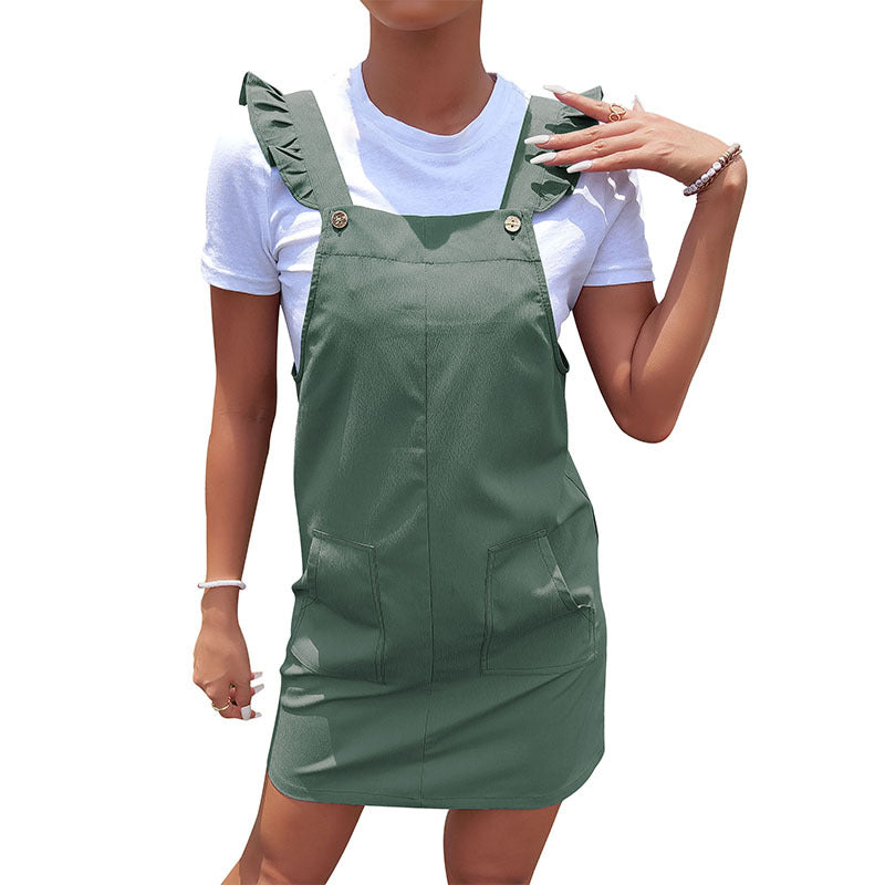 Damen Latzkleid mit Rüschendetails und praktischen Seitentaschen Drune