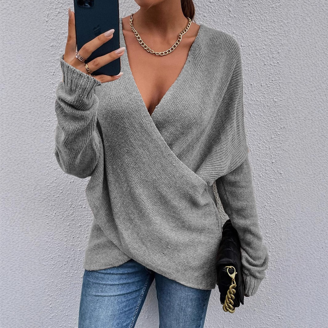 Damen lässiger V-Ausschnitt Pullover Drune