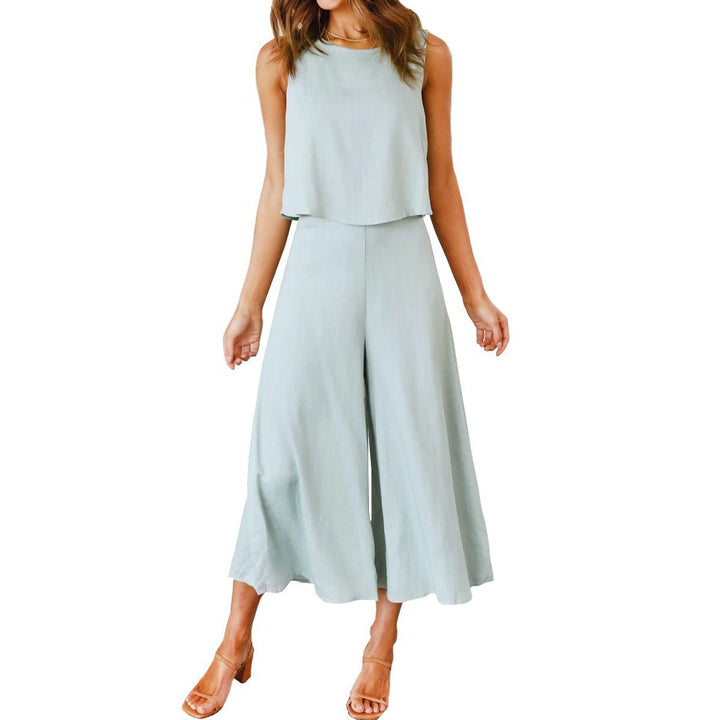 Damen Luftiger Jumpsuit mit schwingendem Bein und ärmellosem Design Drune