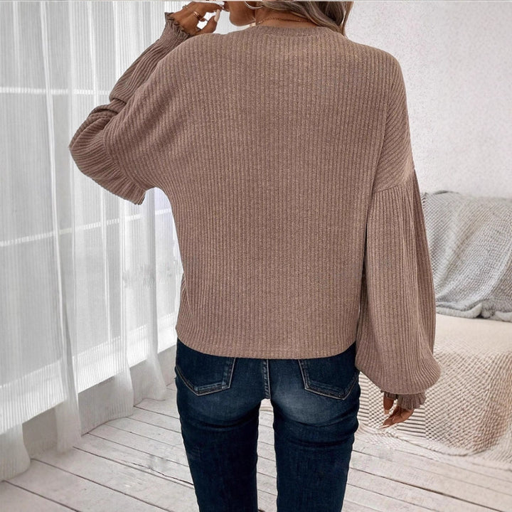 Damen lässiger Pullover mit eleganten Ballonärmeln Drune