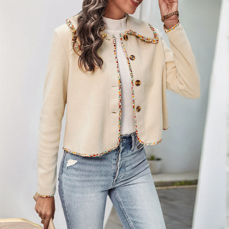 Damen lässige Jacke mit buntem Kragen und Knopfdetails Drune