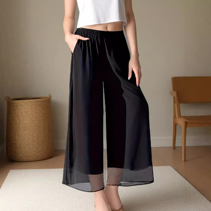 Damen weite, transparente Culotte aus leichtem Chiffon mit elastischem Bund und praktischen Taschen Drune