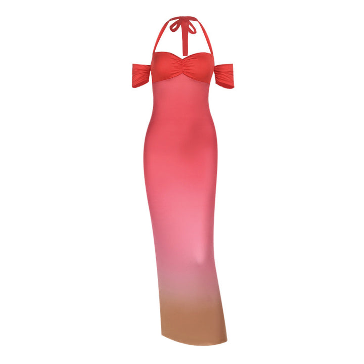 Damen Maxikleid mit elegantem Halterdesign und floralem Akzent Drune