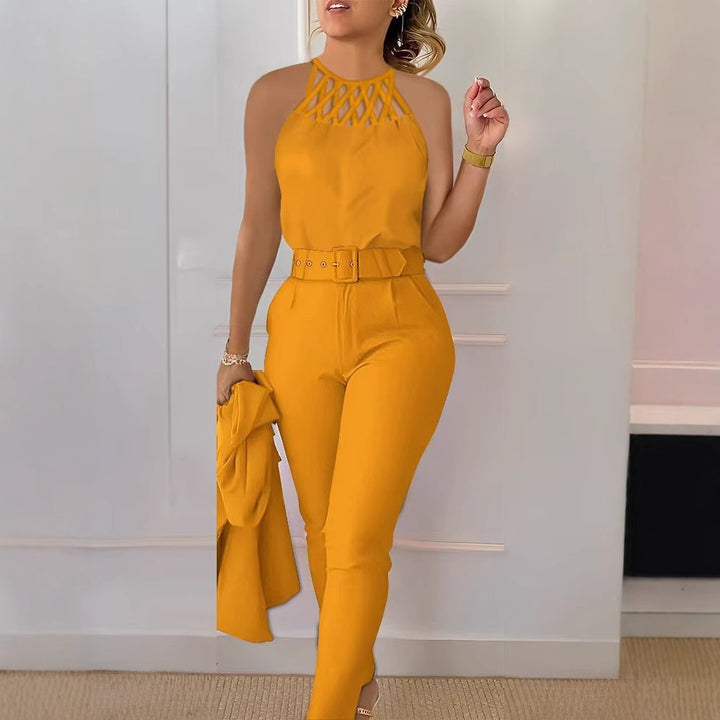 Damen Eleganter Jumpsuit mit schickem Gürtel und raffiniertem Cut-Out Drune
