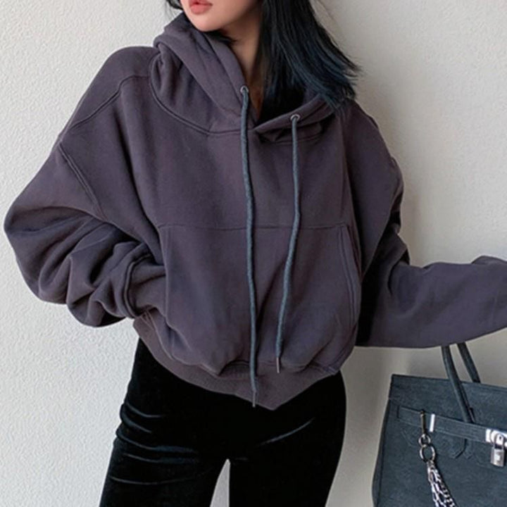 Damen lässiger cropped Hoodie mit Kängurutasche Drune