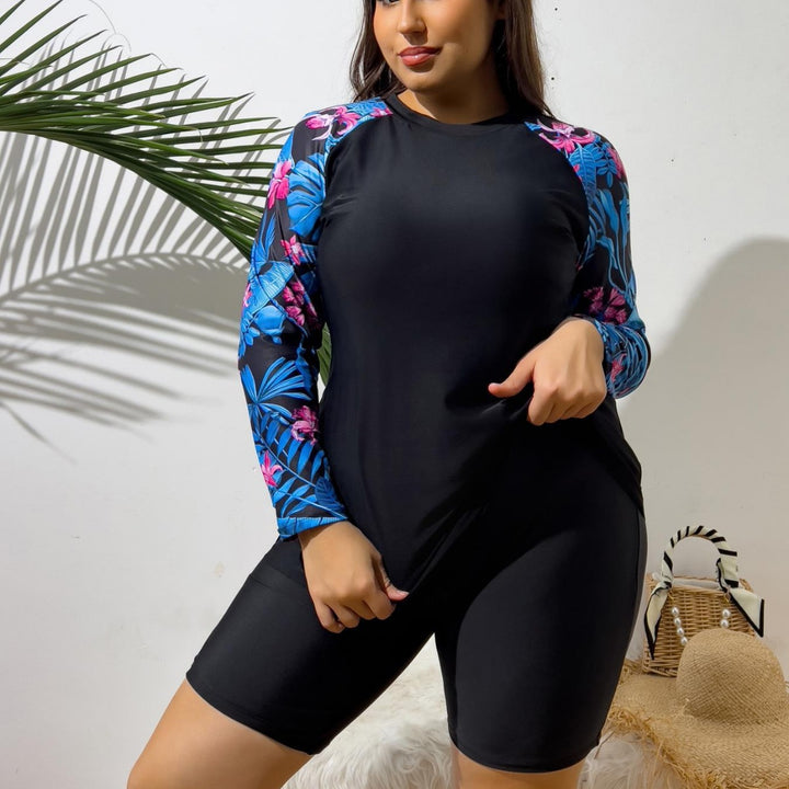 Damen Sportliches Surfanzug-Set mit langärmligen Oberteil und Shorts Drune