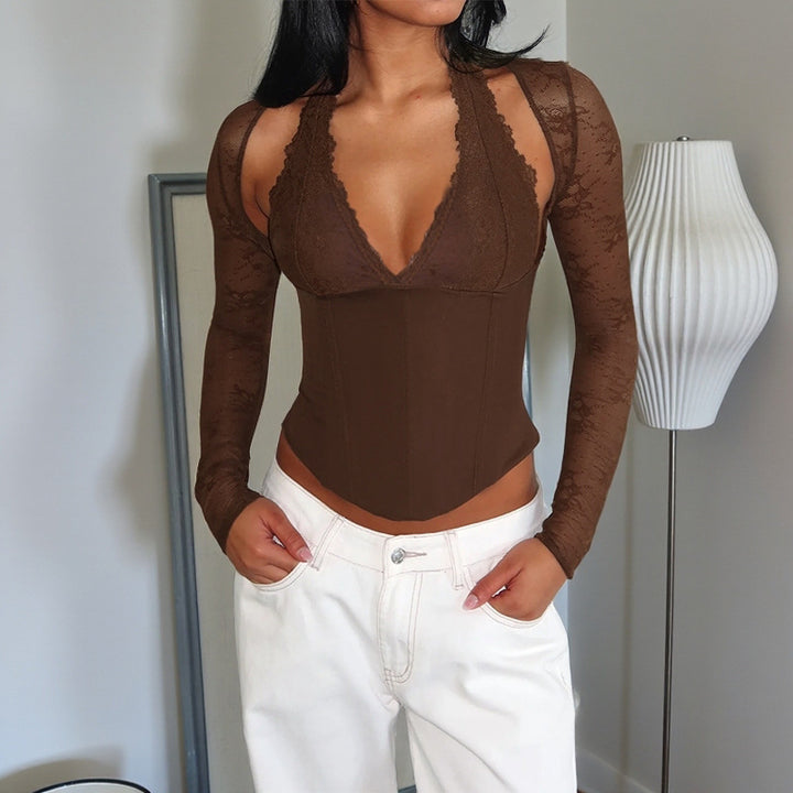 Damen Spitzen-Bodysuit mit figurformendem Design Drune