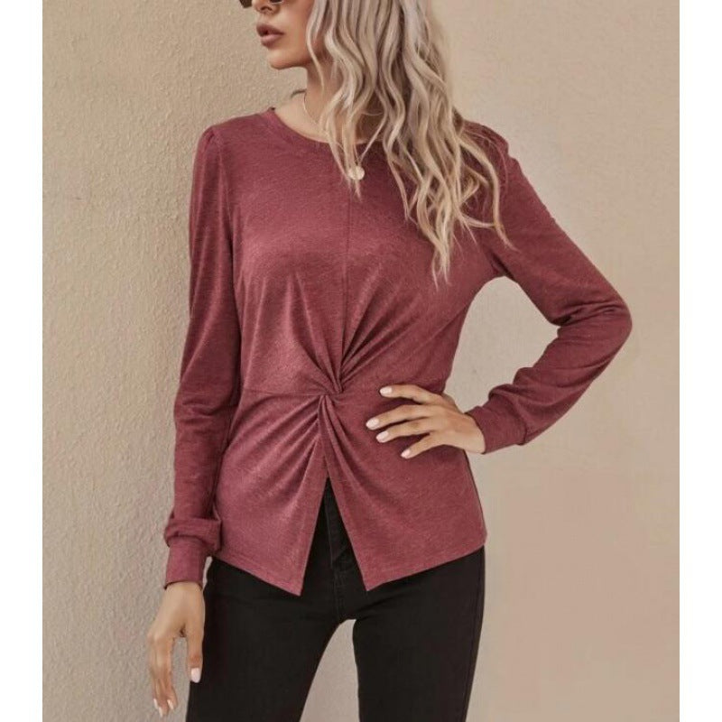 Damen elegantes Langarmshirt mit Drehung Drune