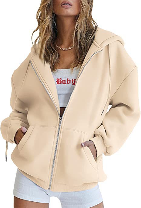 Damen nan übergroße Kapuzenjacke mit durchgehendem Reißverschluss und Kängurutaschen Drune