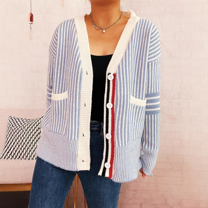 Damen Strickjacke mit modischem Streifenmuster Drune