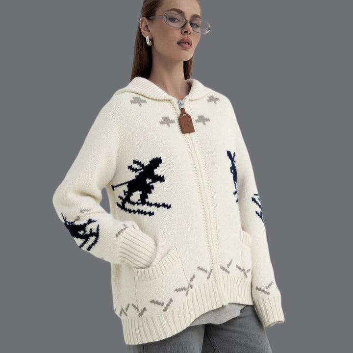 Damen Strickjacke mit Kapuze und sportlichem Muster Drune