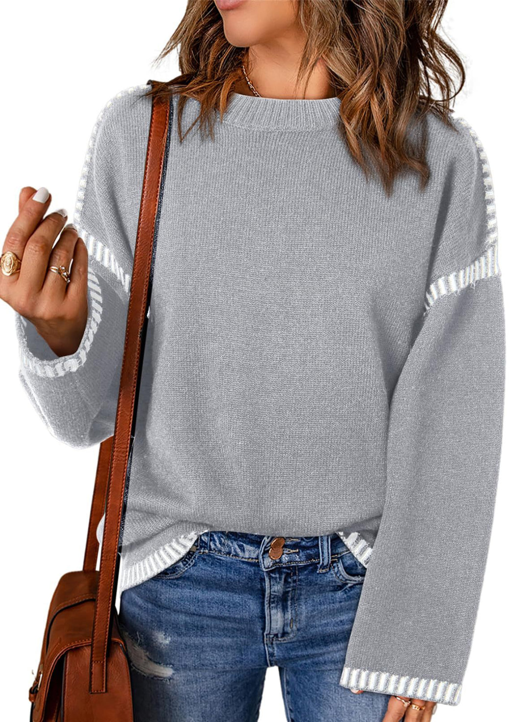 Damen lässiger Pullover mit Streifenakzenten Drune