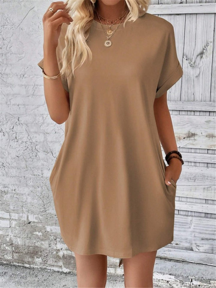 Damen lässiges Kurzarm-Dress mit Seitentaschen Drune