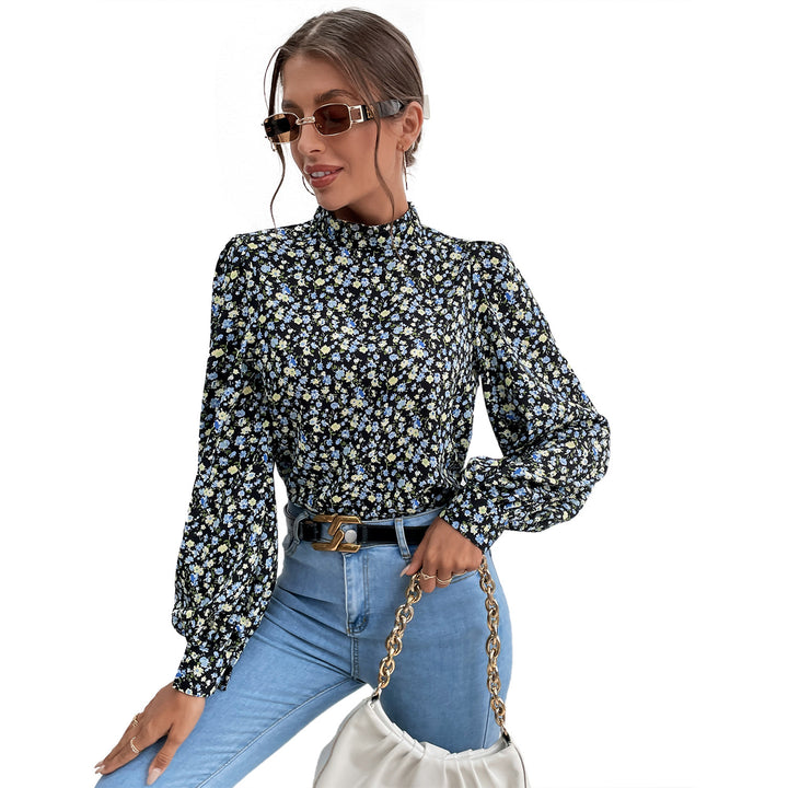 Damen Bluse mit hochgeschlossenem Kragen und voluminösen Ärmeln Drune