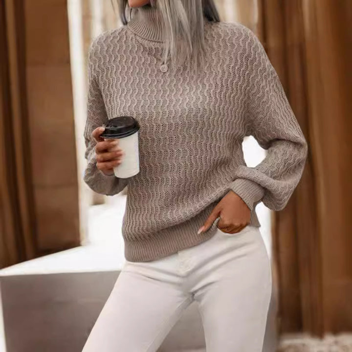 Damen Strickpullover mit hohem Kragen und strukturiertem Design Drune